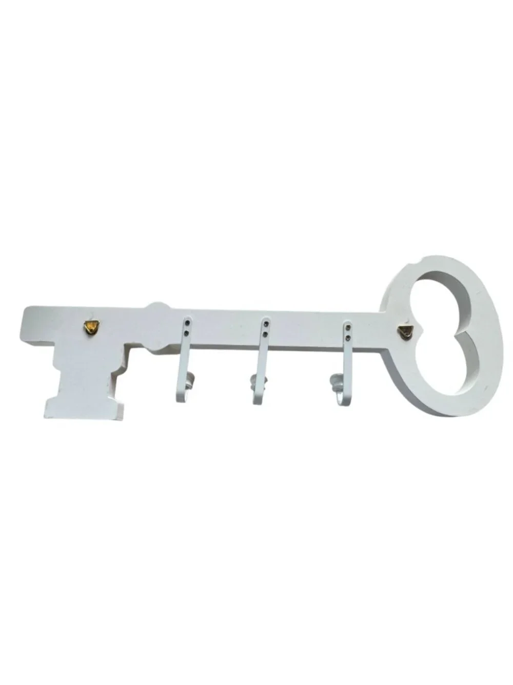 Key-Shaped Wall-Mounted White Key Holder With 4 Hooks For Organizer Décor